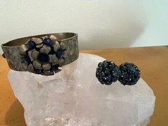 Antique Victorian Art Noveau Floral Cuffed Estate clamp bracelet & earrings