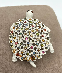 Mod White enamel Multi-color Rhinestone Flower shell Turtle Brooch