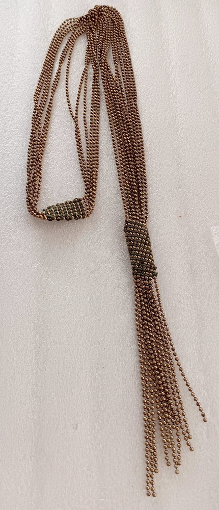 1920′ Art Deco Flapper extra long Necklace with braided brass Beads