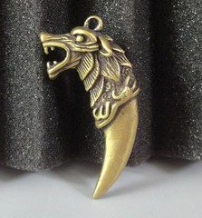 Solid Brass Cool Dragon FigurineTooth Shape Necklace Pendant Bag Charms