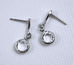 Vintage Silver Tone Pierced Post Earrings w/ Clear Rhinestone Dangle .75″