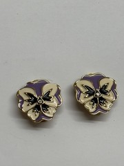 Bob Mackie Clip On Earrings Purple Enamel Pansy Flower Rhinestone
