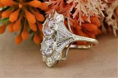 Art Deco Round Lab Created Diamond Two-Stone 14K White Gold FN Engagement Ring