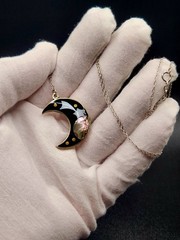 Vintage Alpaca Mexico Crescent Moon Necklace Mother Of Pearl Abalone Shell Rare
