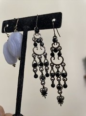 Blue Lace Agate Earrings Dangle Stone Black Chandelier Earrings Lot 2 Pair