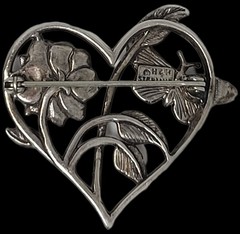 Vintage Signed H&H Sterling Cutout Heart & Butterfly W/ Flower 9.7 G Brooch Pin