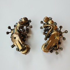 Multi Color Glass Rhinestone Clip Earrings Flower Ear Climber Crescent READ