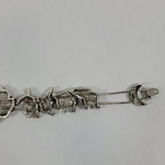 Vintage Pewter Noah’s Ark Animal Silver Tone 7.6″ Slide Clasp Bracelet