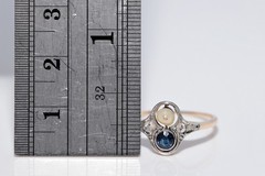 Antique Circa 1920s 14k Gold Natural Rose Cut Diamond And Sapphire Pearl Ring