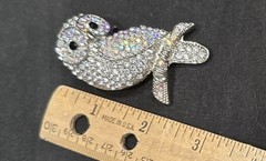 VTG OPC SIGNED AURORA BOREALIS RHINESTONE OWL BIRD BROOCH PIN PENDANT