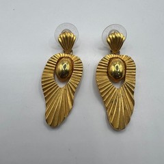 Casual Corner Dangle Pierced Earrings Brushed Shiny Gold Tone Door Knocker Drop