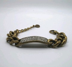 Vintage RJ Graziano pave rhinestone & antiqued goldtone ID bracelet 6.25-8″ adj