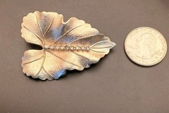 Vintage Judy Lee Brooch Pin Brushed Gold Tone Textured Leaf With Rhinestones
