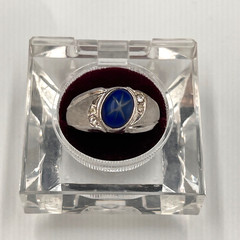 Vtg 18K HGE Faux Star Sapphire Ring, Mens Mans 11.75, Heavy Gold Electroplate