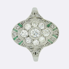 2Ct Art Deco Style Lab Created Diamond & Emerald Wedding 14K White Gold FN Ring