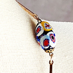 Vintage Italian Artisan Millefiori Glass Necklace 30 inches Brass Links