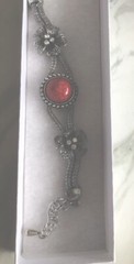 Vintage silver bracelet with red stone and rhinestones No Brand