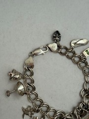 Vintage 925 Sterling Silver 14 Charms Bracelet Lobster Clasp See Pics 36g B8