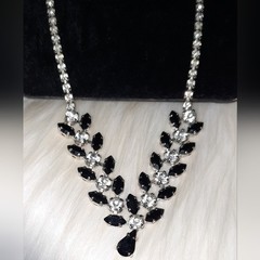 designer B David Rhinestone Necklace vtg black Clear and silver Signed Bridal