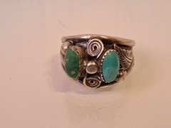 Old 925 Silver Ring With Turquoise Stones, Ring Size 62 (19.7 mm)