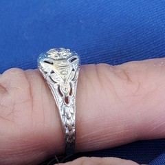 Original EARTH MINED DIAMOND Deco Engagement Ring 18K WHITE GOLD Solitaire S 6