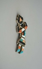 Old Pawn Zuni Indian Sterling Silver Inlayed Rainbow Man Pin – 3″