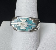 Vintage Men’s Sterling Silver Turquoise Inlay Ring Sz 10 Silver Fox Mark Unisex