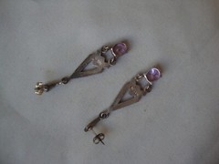 VINTAGE OPENWORK TEARDROP PINK TOPAZ W/MARCASITE SILVER 925 DANGLE STUD EARRINGS