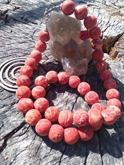 Antique Victorian Red Coral Beaded Necklace 5.3 oz 26 In Silver Heart Clasp