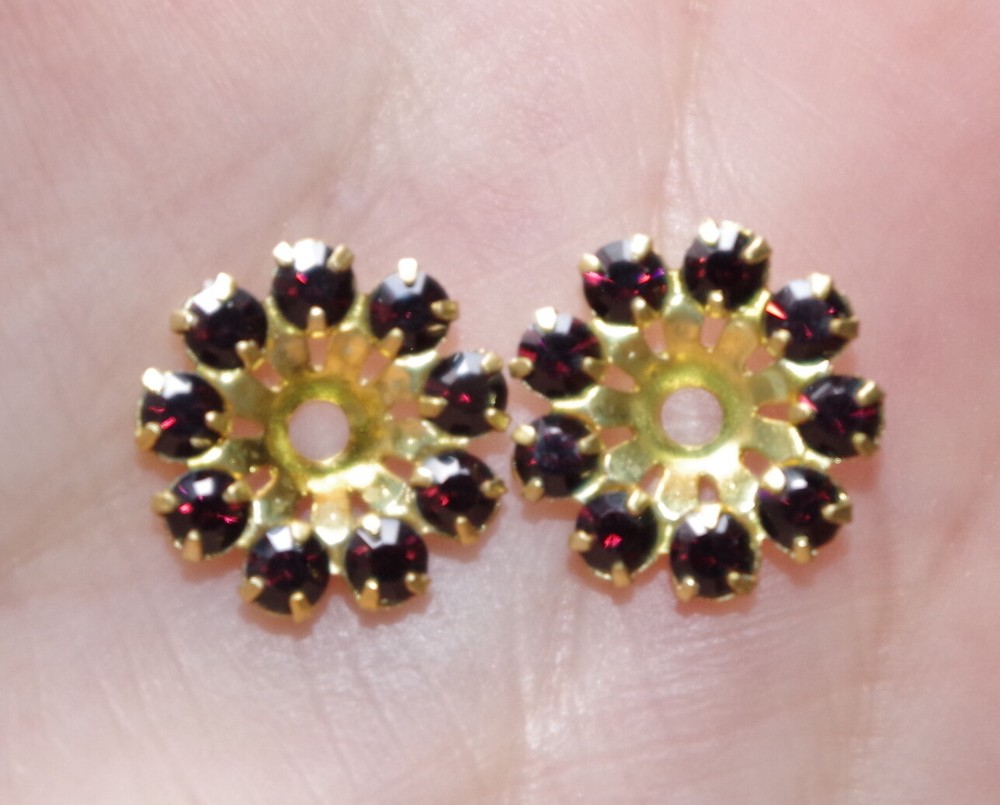 Vintage Gorgeous 10MM Garnet Seed Flower Jackets For Earrings Use W Any Studs