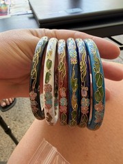 VTG Cloisonne Floral Enamel Bangle Bracelets Lot Colorful Stack Set