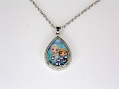 Disney Frozen Elsa & Anna Silver Tone Tear Drop Necklace with Crystals Inside