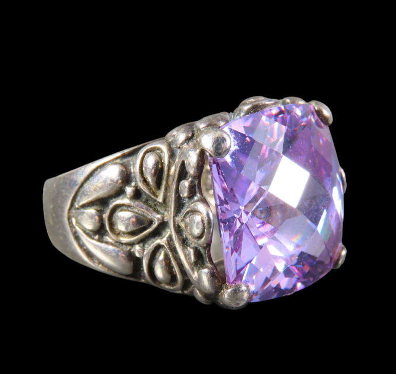VTG Sterling Silver CHUNKY BIG COCKTAIL RING Light Purple CUSHION CUT Amethyst 6