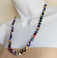 VTG Artisan Necklace Sterling Silver & Millefiori Venetian Murano Glass Bead 22″