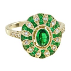 3Ct Art Deco Style Lab Created Diamond Emerald Engagement 14K Gold Finish Ring