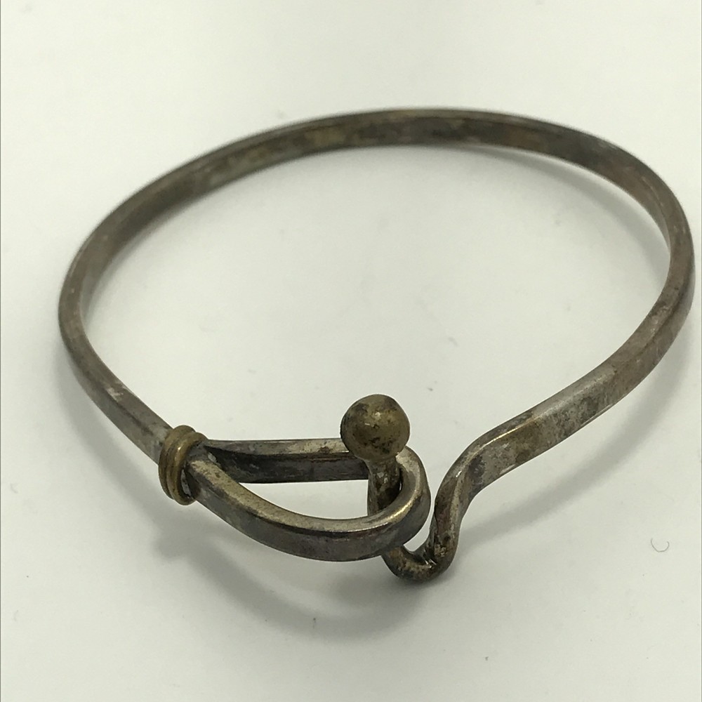 Vintage Mexico LMA 925 Sterling Silver Brass Clasp Closure Bangle Bracelet sz 7