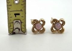 Vintage Anthony Pink Faux Opal Crystal Flower Necklace & Screw Back Earrings Set