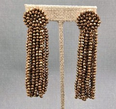 Signed BaubleBar bronz Metallic Beaded Tassel Post Earrings 3.5 Inches Long