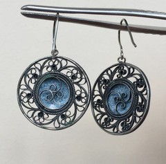 Vintage Painted Enameled Earring Soviet Cupronickel Finift Hand Wrought Filigree