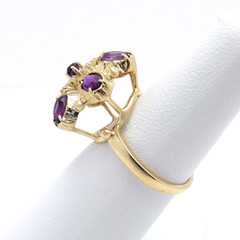 Solid Gold Natural Amethyst Diamond Halo Open Filigree Ring Retro Deco 13 to 14k