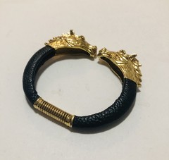 Vintage Double Horse Head Spring Cuff Leather Wrapped Bracelet. Rare