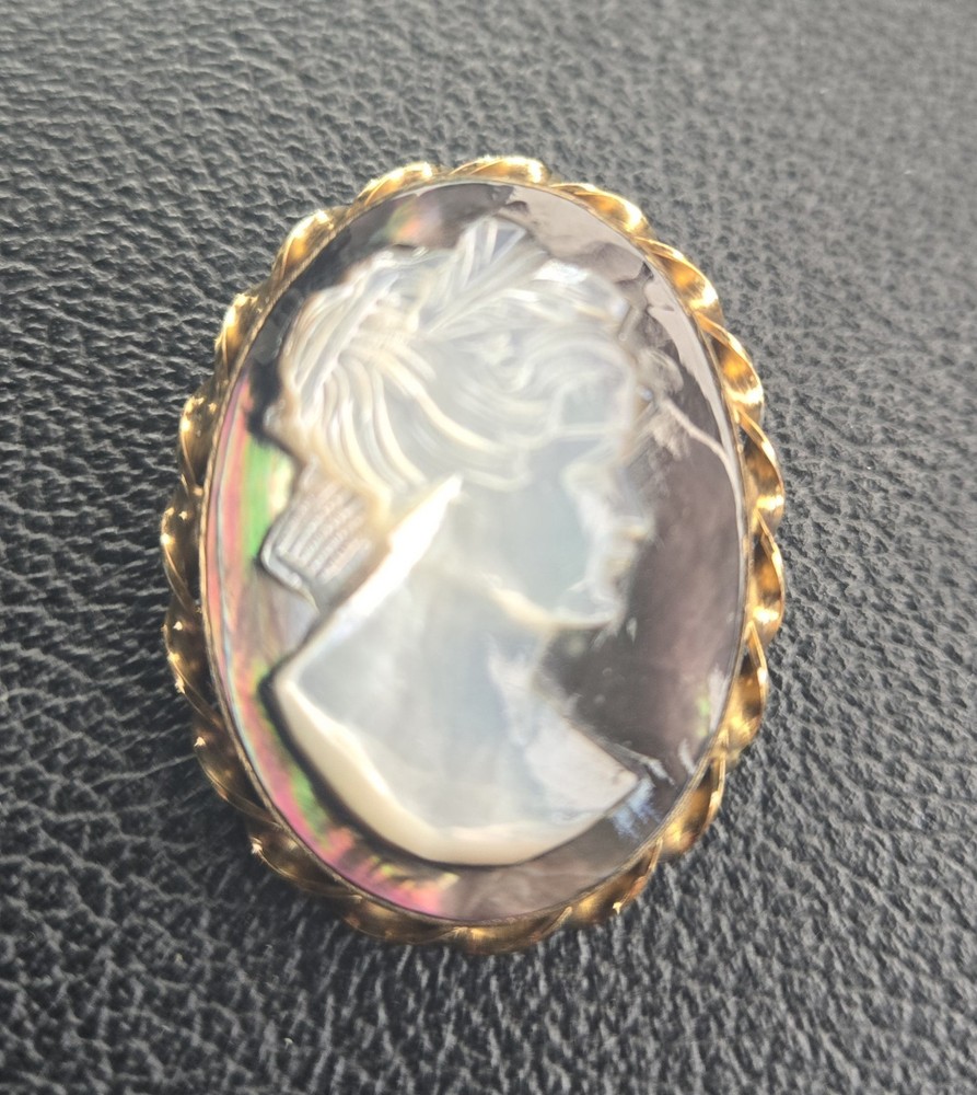 Vintage JMS Cameo Brooch Pendant 12K Gold Fill Mother of Pearl Victorian Superb