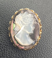Vintage JMS Cameo Brooch Pendant 12K Gold Fill Mother of Pearl Victorian Superb