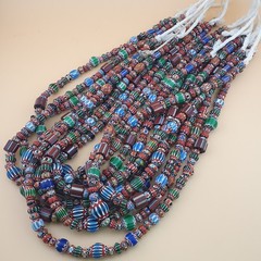 Antique Venetian MultiColor Mix Chevron Glass Beads Strands Necklace