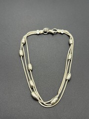 8″ Vintage Sterling Silver Multi Strand Bead Bracelet 6 Grams C25