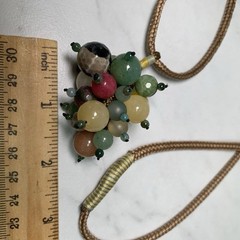 Vintage Jade Grape Necklace Cluster Beads gem stone mix On Long cord Multi Color