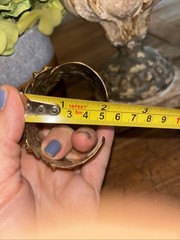 Vtg Mixed Metals Agate Stone Hammered Brutalist Style Cuff Bracelet