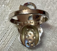 C&C Rhodium Electroplate Clark & Coombs Art Deco Marcasite Rose Flower Ring VTG