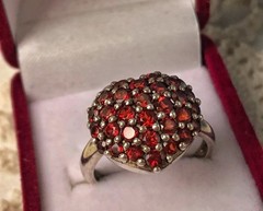 Rare Estate Vintage Ring Sterling Silver 925 Natural Czech Garnet Stone Size 6.5