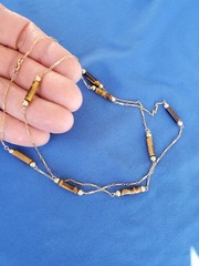 Vintage 14K GOLD Art Deco Tiger eye Statement Necklace Unique Antique Chain 28″